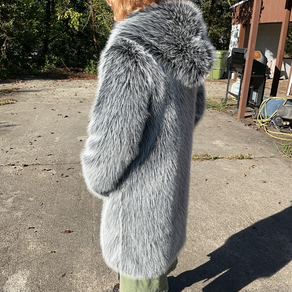 NWT  Faux Fur Arctic Fox Silver Black Long Thick Heavy Beautifulb Coat Large - Picture 5 of 16